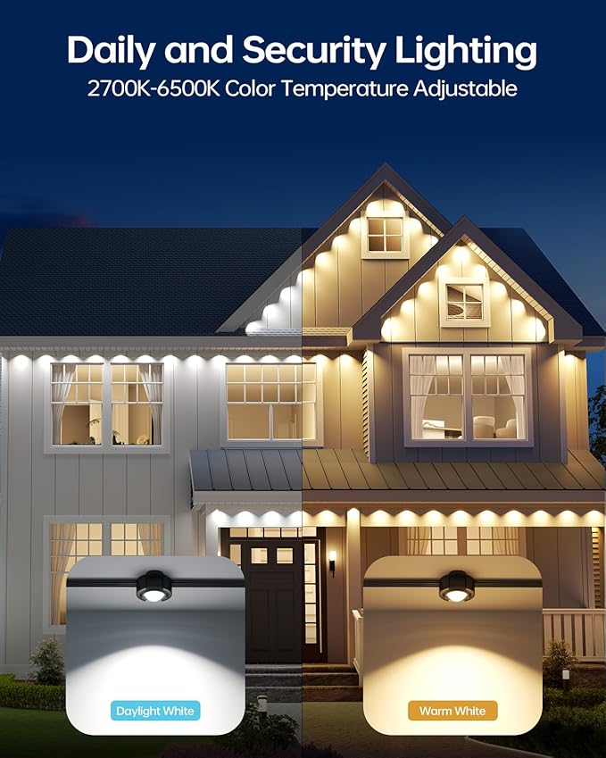 ASAHOM AI Permanent Outdoor Lights S107B, 100FT with 72 RGBCW LED Lights and Dual Output, 30,000 Lighting Effect Combination, IP67 Waterproof for House Halloween Christmas and Daily Decoration, Black