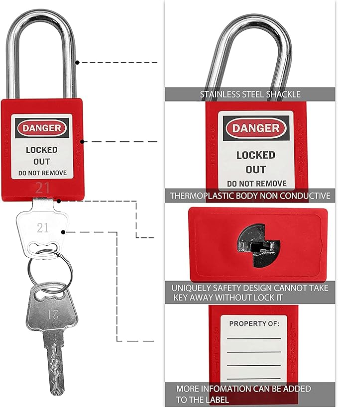 SAFBY Lockout Tagout Locks, Safety Padlock, Keyed Differently Loto Safety Padlocks for Lock Out Tag Out Kits Station (Red 21-30)