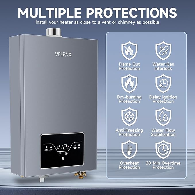 Propane Tankless Water Heater, 4.21GPM 16L Indoor,Instant Hot Propane Gas Water Heater with Fahrenheit Digital Display,Multi-Protection