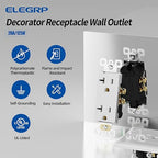 ELEGRP Glossy White Decorator Electrical Wall Outlet Receptacle, 20A 125V Standard Outlets, 2 Pole 3 Wire, Non-Tamper Resistant, NEMA 5-20R, Self-Grounding Wall Outlet, UL Listed, 50 Pack