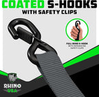 Rhino USA Ratchet Straps Heavy Duty Kit (2-Pack) - 1.6 Inch x 8 Feet (5,208lb Break Strength) - Ultimate Tie Down Straps with Safety S Hooks for Trucks, ATV, UTV, Motorcycle, Cargo & More - Gray