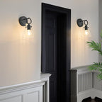 Wall Sconces Set of 2 Modern Vanity Light Fixtures for Bathroom Black Wall Mount Lighting Lamp Hardwired Farmhouse Wall Lights with 6 Inch Clear Glass Shade for Bedroom Living Room Mirror