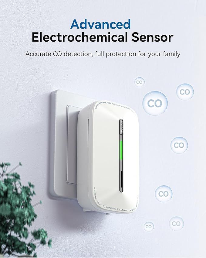 SITERWELL Plug in Carbon Monoxide Detector 10 Year Battery, CO Alarm Detector with Electrochemical Sensor and Sound Warning, AC Powered Portable Carbon Monoxide Detector for Home Office Travel,4-Pack