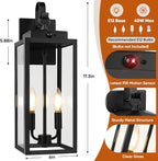 BesLowe 17.5” Upgraded Motion Sensor Outdoor Wall Lights, Dusk to Dawn Porch Lights Outdoor Wall Sconces, 3 Lighting Modes Exterior Lighting Fixtures with Hooks, Black Outside Lights for House, 2-Pack