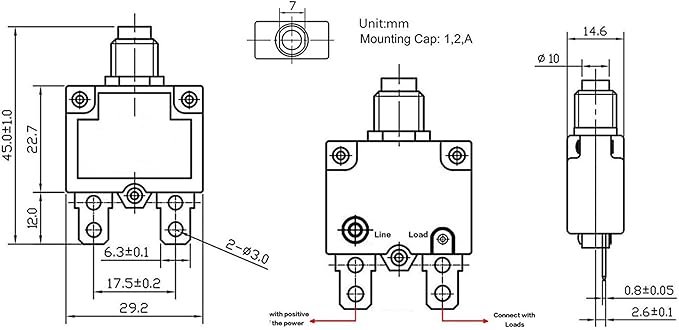 5PCS 5,10,15,20,30Amp Circuit Breakers with Manual Reset 32VDC,AC125-250V with Quick Connect Terminals