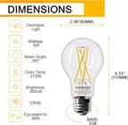 A19 Vintage LED Edison Bulbs, Dimmable, 60W Equivalent, High Brightness 2700K Warm White, 8W E26 Standard Base, 800 Lumens, C80+ CRI Decorative Filament LED Bulb,Clear Glass,12 Pack