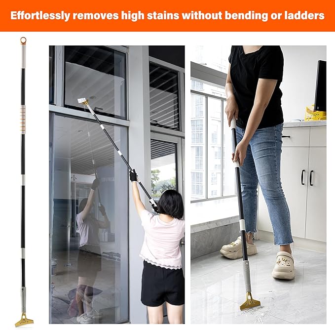 Gomake 4" Wide Razor Blade Scraper Tool with Adjustable 16''-58"(1.3ft -4.8ft) Long Handle, 20PCS Extra Metal Blades, Cleaning Glass Wall Scraper, Painting stripping tools, Tile, Floors, Walls