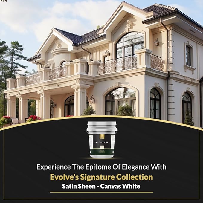 EVOLVE Signature Paint & Primer: Luxury Paint & Primer for Indoor & Outdoor Surfaces, Minimal Odor, Satin Sheen (Canvas White, 5 Gallon)
