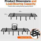 Garage Wall Shelving, 1X4 ft Garage Storage Rack,Heavy Duty Wall Mounted Storage Shelf With 12 Hooks-Each Loads 200lbs Metal Wall Shelf,Black,2Pack
