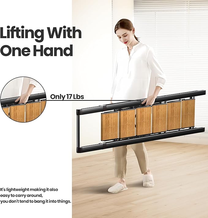 6 Step Ladder for 12 Ft High Ceiling, Folding Step Stool with Handgrip & Anti-Slip Wide Pedal, Portable Aluminum Stepladder for Kitchen, Home (300 lbs Capacity) - Black+Wood Grain