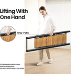 6 Step Ladder for 12 Ft High Ceiling, Folding Step Stool with Handgrip & Anti-Slip Wide Pedal, Portable Aluminum Stepladder for Kitchen, Home (300 lbs Capacity) - Black+Wood Grain