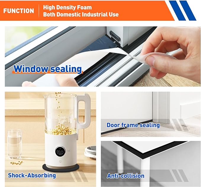 MAGZO Weather Stripping Door Seal, 2 Inch Wide X 1/8 Inch Thick Adhesive Foam Tape Soundproof Weatherstripping for Windows, 1 Roll Total 16FT Black