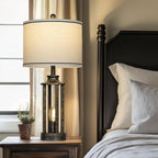 27.5" Bronze Farmhouse Table Lamps for Living Room, Tall Vintage Lamps Set of 2 with USB A+C Charging Port & AC Outlet, Rustic Bedside Lamp with Night Light, Bedroom Lamp for Nightstand Side End Table