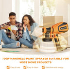 Paint Sprayer, 700W HVLP Spray Gun with Cleaning & Blowing Joints, 4 Nozzles and 3 Patterns, Easy to Clean, for Furniture, Cabinets, Fence, Walls, Door, Garden Chairs etc. VF803 Orange