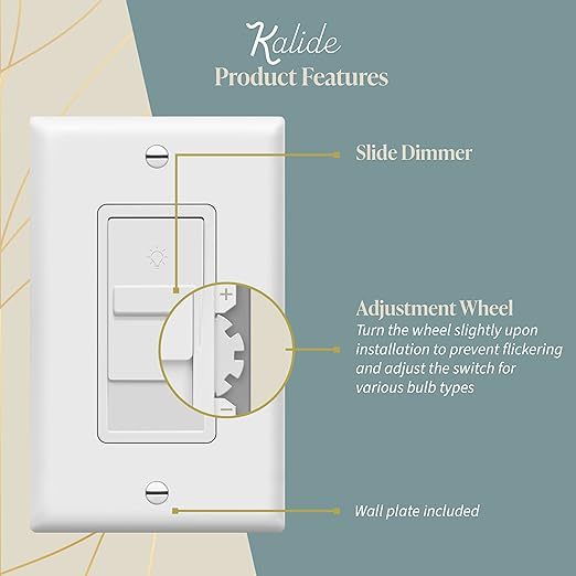 TOPGREENER Digital Dimmer Light Switch for 200W Dimmable LED/CFL Lights, Single Pole Led Slide Dimmer Switch, Neutral Wire Not Required, Wall Plate Included, UL Listed, TGDS1-W-6PCS, White,6 Pack