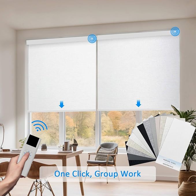 Motorized Blinds with Remote Cordless Automatic Motorized Shades Custom Blinds for Windows Smart Curtains Compatible with Alexa Google Home(,Fabric Samples)