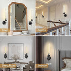 Black Wall Sconce, 19" Tube Glass Sconce Wall Lighting, Bathroom Wall Light, Vanity Lights for Living Room, Wall Lamp for Bedroom, Hallway, Fireplace, Staircase