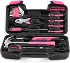 SenHodyu Pink Tool Set for Women-40 Piece General Household Hand Tool Box with Plastic Toolbox Storage Case Tool Kit (Pink)