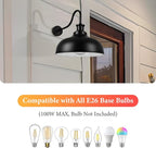 Outdoor Gooseneck Barn Lights,14 Inch Dome Outdoor Wall Sconce Farmhouse Exterior Wall Mount Light Vintage Wall Lighting Fixture Industrial Black Wall Lantern for Porch, Entryway, Garage, 2 Pack