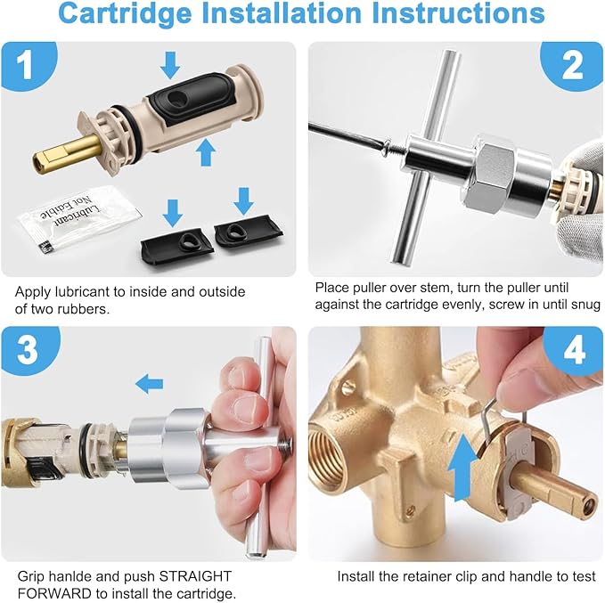 1222 Replacement Cartridge with Puller 104421 and Handle Adapter Kit 116653, Compatible with Moen Single Handle Posi Temp Tub Shower Faucet