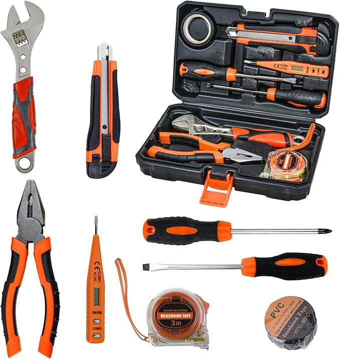 Home Repair Partner Home Hand Tool Kit And Portable Toolbox Include Wrench,Utility Knife,Screwdriver.Multi Functional Home Tool Set For House,Garage,College Dorm And Office Covering Multiple Scenarios