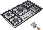 34 Inch Gas Cooktop Stainless Steel Built-in 5 Burners Gas Stovetop LPG/NG Convertible Gas Stove Top Dual Fuel Gas Hob DM5808