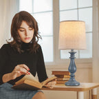 Lamps Set of 2 Vintage Rustic Farmhouse Table Lamps Bedside Reading Lamp Bedroom Nightstand Living Room Teapoy Lamp, Desk Light, 22 Inch High, Navy Blue, with Fabric Shade, Bulb Not Included