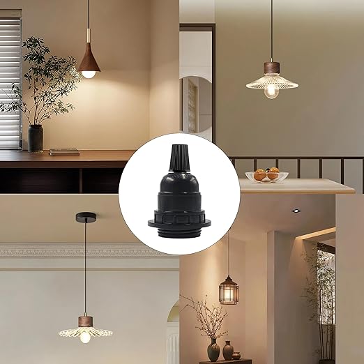 4Pcs E26 E27 Bakelite Black Medium Base Light Socket, Keyless DIY Vintage Style Edison Lamp Holder, Retro Replacement Cover Pendant Lamp Holder for Bulbs and Lampshades