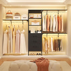 8FT Closet System, 96'' Closet Organizer System with 3 Hanging Rods, Wall Mount Bedroom Wardrobe with 3 Drawers Walk-in Closet, Adjustable Cloth Garment Rack from 5 to 8FT (Cut to Fit), Black