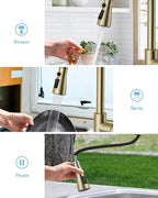 WEWE Kitchen Faucets with Pull Down Sprayer, Stainless Steel Single Handle 1 Hole for Family Kitchen Commercial Camper Laundry Rv Bar, Gold