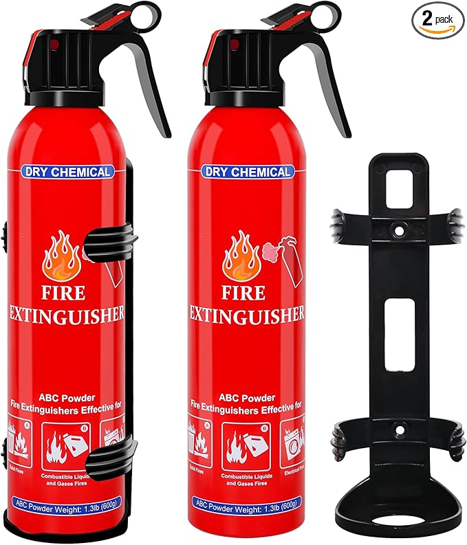 2 Pack ABC Dry Chemical Fire Extinguishers, Portable Dry Powder Fast-Acting Fire Extinguisher with Mount, Suitable for Home, Car, Boat, Truck, Electrical, Grease Fires