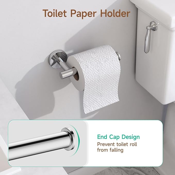 USHOWER Polished Chrome Bathroom Accessories Set, 24-Inch Towel Bar Set Wall Mounted, Durable SUS304 Stainless Steel Bathroom Hardware Set, 4-Piece