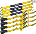 4 Pack 2” Heavy Duty Car Ratchet Tie Down Kit with Snap Hooks-Break Strength 10,000lbs-Working Load 3,333lbs-Includes 36” Axle Straps with D-Ring(Yellow)
