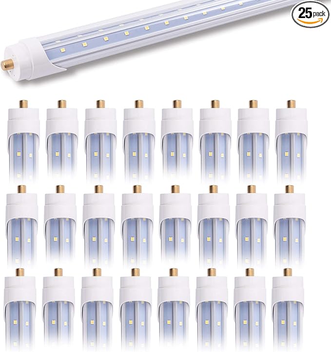 25-Pack 5FT 48W T8 LED Tube Light FA8 Single Pin Bas Daylight White 6500k with V-Shaped Double Row LED Chips 5 Foot LED Bulbs to Replace T8 T10 T12 Fluorescent Light, ETL Listed