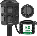 Outdoor Power Strip Timer Waterproof, Dusk to Dawn Light Sensor Countdown, 50 Feet Extension Cord, 6 Grounded Outlets for Halloween and Christmas Decorations, ETL Listed