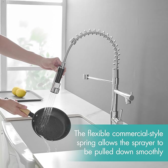 AIMADI Chrome Kitchen Faucet with Pull Down Sprayer,Dual Spout Design Modern Stainless Steel High Arc Kitchen Sink Faucet for Farmhouse Camper Laundry Rv Bar