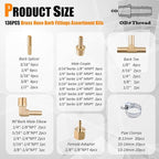 136Pcs Brass Hose Barb Fittings Assortment Kit Barb Splice/Female Adapter/Coupler/Tee/Male Elbow NPT Thread 1/8" 3/16" 1/4" 5/16" 3/8" 1/2" Air Hose Fittings with Pipe Clamps for Water/Air/Fuel