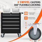 5-Drawer Rolling Tool Chest, Tool Box with 4 Wheels and Drawers, High Capacity Detachable Mobile Tool Storage Cabinet for Garage, Workshop, Mechanics and Repair Room (Black)