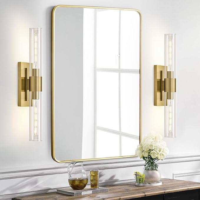 Gold Bathroom Vanity Lights Over Mirror,Modern Wall Light Fixture Sconce with Clear Glass for Bedroom,Bathroom,Hallway.