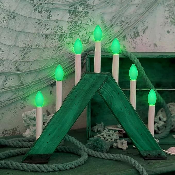 25 Pack C7 Replacement Christmas Light Bulb, Christmas Green Replacemen Bulb C7/E12 Base for Outdoor String Lights Window Candles Chandeliers Salt Lamp, 5 Watt