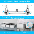 Commercial Faucet with Sprayer, 36" Height 8 Inch Center Brass Constructed Wall Mount Kitchen Sink Faucet with Pull Down Pre-Rinse Sprayer and 12" Swing Spout Fit for 2/3 Compartment Sink
