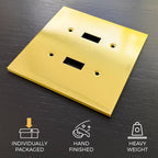 RIO SALTO Modern Metal Vibrant Yellow Gold Double Toggle Light Switch Cover Metal Decorative Toggle Switch Covers Wall Plate Outlet Wall Electric Outlet Socket Togle (Double Toggle 2-Gang)