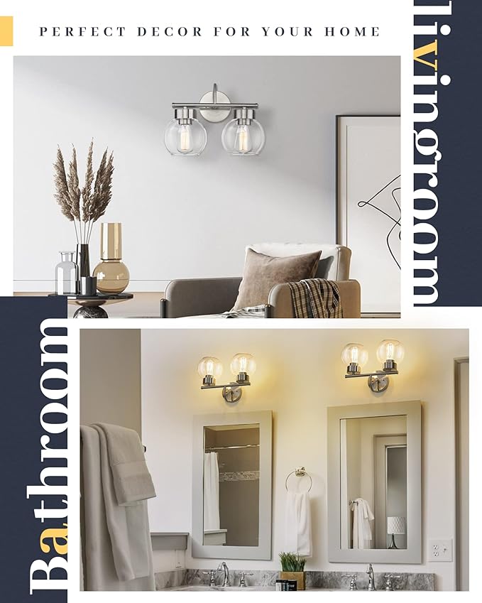 EAPUDUN 2-Light Bathroom Light Fixtures Over Mirror, Brushed Nickel Vanity Lights for Bathroom Modern Wall Sconces Vanity Light Porch Lamp Bathroom Lighting Vanity Lighting Fixtures