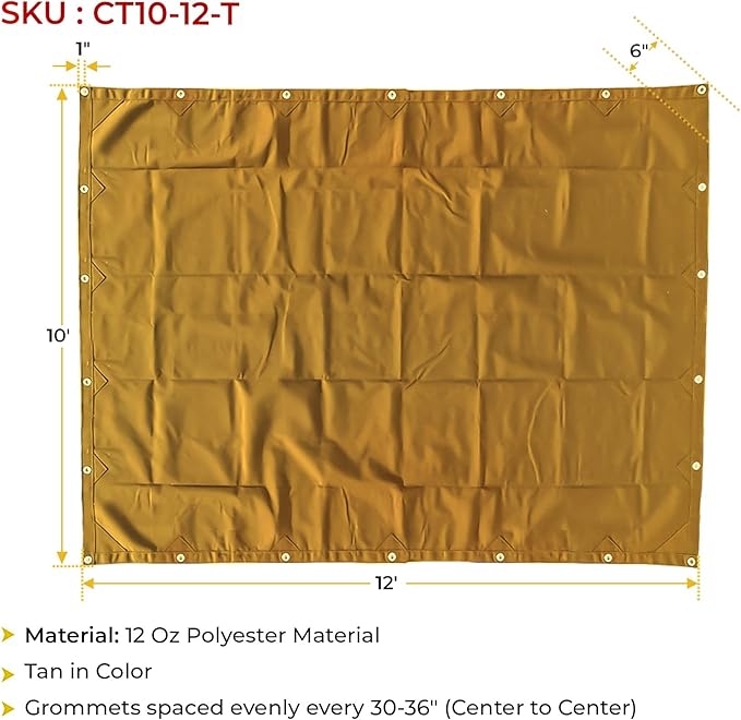 Mytee Products 10' x 12' Tan Canvas Tarp 12oz Heavy Duty Water Resistant
