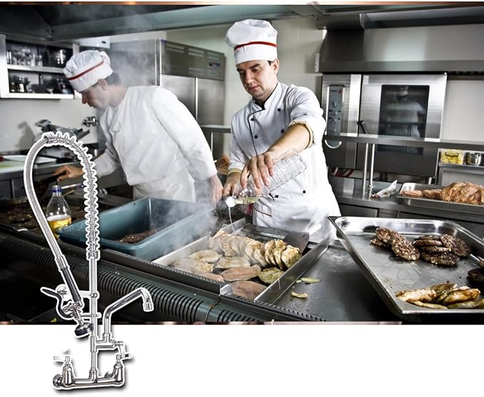 Commercial Sink Faucet with Sprayer 36 inch Commercial Faucet Pre Rinse Sprayer 8 inch Wall Mount Center with 12 inch Add on Spout