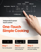 VEVOR Built in Electric Stove Top, 30 inch 5 Burners Ceramic Cooktop, 240V Glass Radiant Cooktop with Sensor Touch Control, Timer & Child Lock Included, 9 Power Levels for Simmer Steam Slow Cook Fry