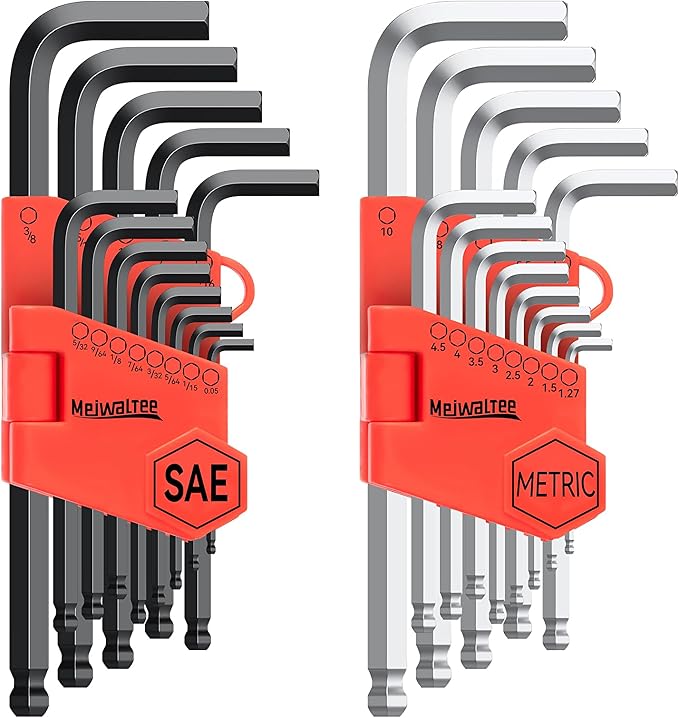 Meiwaltee Allen Wrench Set, 26PCS Metric (1.27-10mm) & SAE (0.05"-3/8") Allen Key Set, L-Hex Key Set With Long Arm Ball End,Visible Size-Marked For Bicycle - Appliance Repair, Furniture Assembly