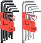 Meiwaltee Allen Wrench Set, 26PCS Metric (1.27-10mm) & SAE (0.05"-3/8") Allen Key Set, L-Hex Key Set With Long Arm Ball End,Visible Size-Marked For Bicycle - Appliance Repair, Furniture Assembly