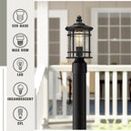 Emliviar Outdoor Post Lights 2 Pack - 12.5 Inch Modern Farmhouse Post Lamps with Seeded Glass in Black Finish, XE229P-S-2PK BK