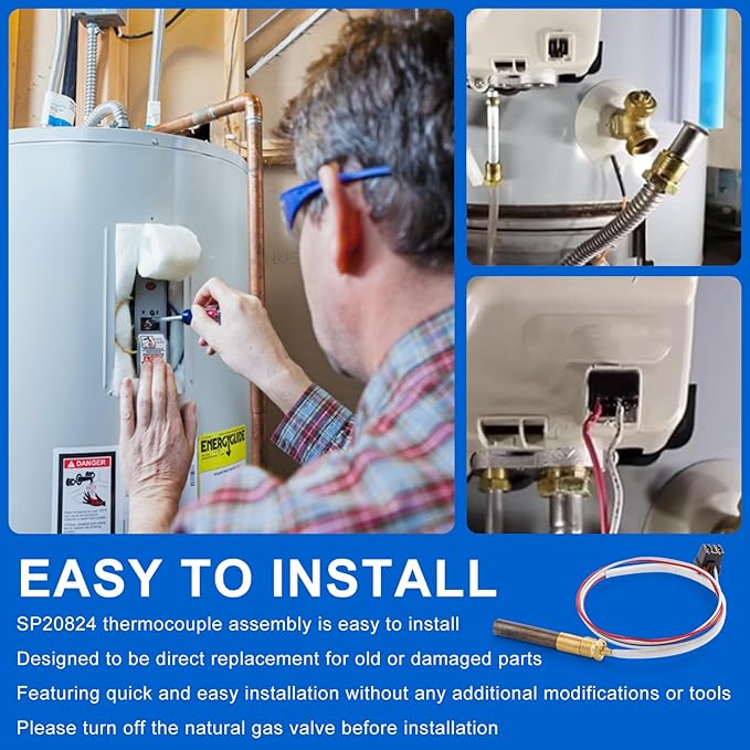 Natural LP Thermopile Senor SP20824 SP20754 for Pilot Burner Kit Compatible with Rheem, Ruud and Richmond Water Heaters, Over 750mV SP21058 SP20800,SP21096, SP20739